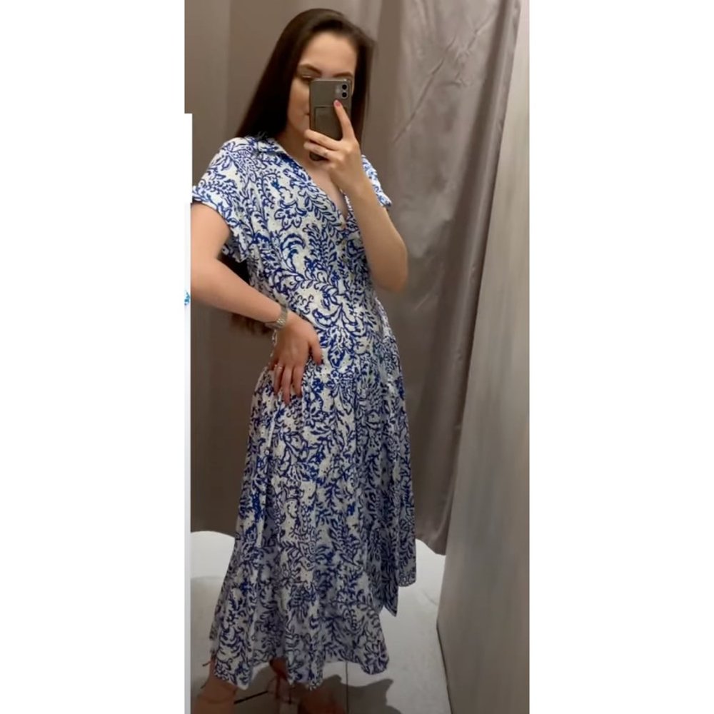 ZARA BLUE OPENWORK EMBROIDERY EMBROIDERED MIDI DRESS BUTTONS M,L,XL 3077/615 - Picture 10 of 17